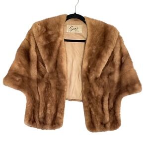 Evans Chicago Vintage Real Fur Stole Wrap Cape Honey Brown Autumn Haze Shawl